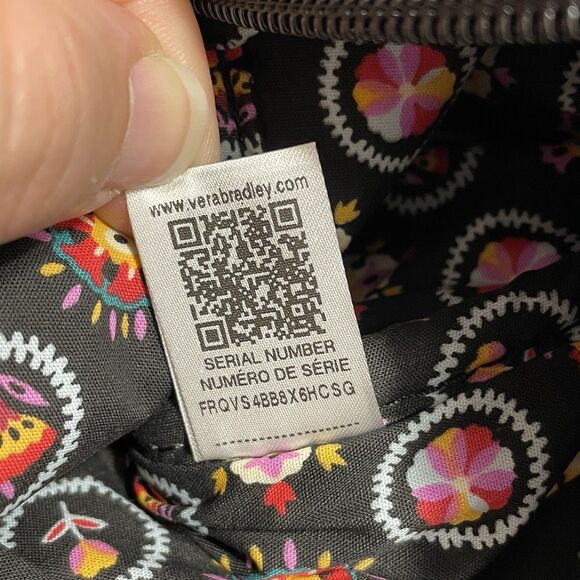 Vera Bradley Frannie Crescent Crossbody Purse Black Velvet Embroidered Floral - Picture 9 of 14